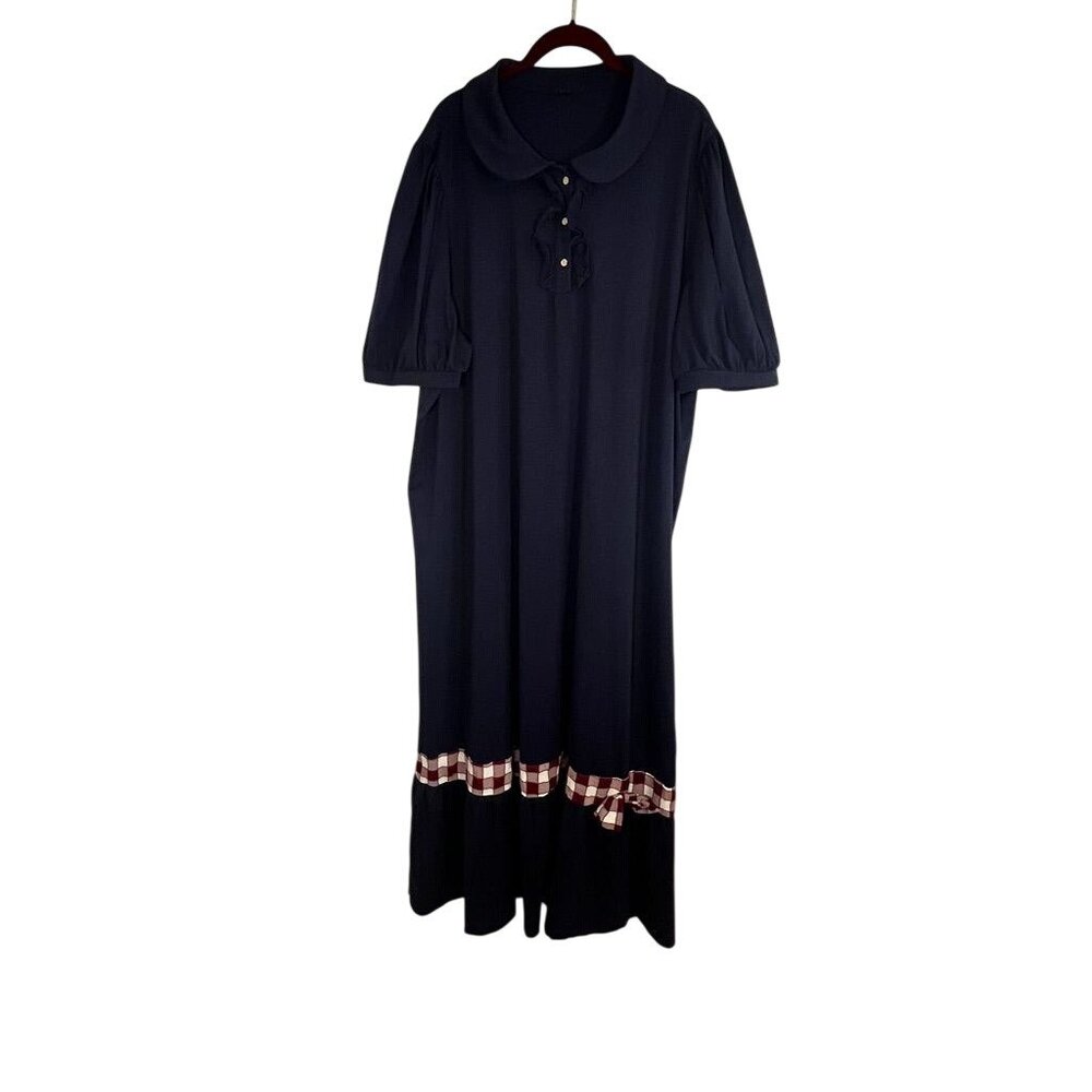 Retro Plaid Shirt Maxi Dress Blue 2X‎ Country Farm Western Classic Checks Modest